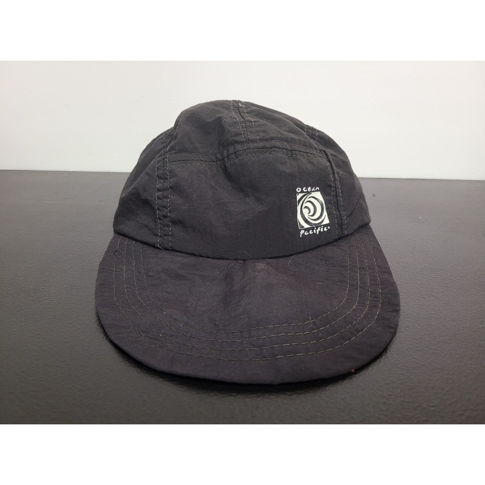 Vintage Ocean Pacific Hat Black Nylon 5 Panel Long Bill OP Surf Skate Surfing